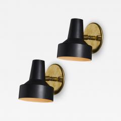 Stilux Milano Pair of 1960s Stilux Milano Black Painted Metal Brass Articulating Sconces - 3832774