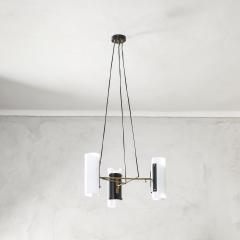 Stilux Milano Stilux Chandelier with 3 diffusers in brass metal and glass 50s - 3020551
