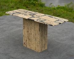 Stone International 1980s Postmodern Italian Mixed Marble Inlay Travertine Console Table - 4302455
