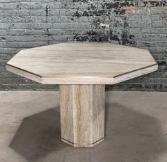 Stone International Italian Hexagon Travertine Brass Dining Center Table Italy 1970 - 3637480