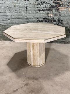 Stone International Italian Hexagon Travertine Brass Dining Center Table Italy 1970 - 3637481