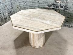 Stone International Italian Hexagon Travertine Brass Dining Center Table Italy 1970 - 3637482