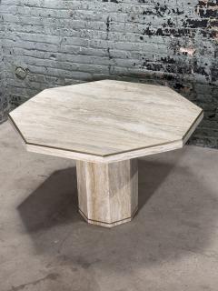 Stone International Italian Hexagon Travertine Brass Dining Center Table Italy 1970 - 3637484