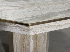 Stone International Italian Hexagon Travertine Brass Dining Center Table Italy 1970 - 3637486