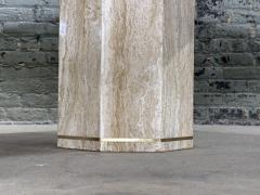 Stone International Italian Hexagon Travertine Brass Dining Center Table Italy 1970 - 3637487