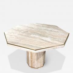 Stone International Italian Hexagon Travertine Brass Dining Center Table Italy 1970 - 3637827