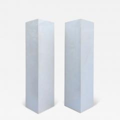 Stone International Matching Pair of Midcentury Italian Post Modern White Thassos Marble Pedestals - 3116957