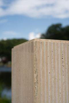 Stone International Pair Vintage Italian Stone International Tall Fluted Travertine Marble Pedestals - 4302377