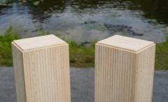 Stone International Pair Vintage Italian Stone International Tall Fluted Travertine Marble Pedestals - 4302385