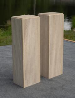 Stone International Pair Vintage Italian Stone International Tall Fluted Travertine Marble Pedestals - 4302432