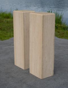 Stone International Pair Vintage Italian Stone International Tall Fluted Travertine Marble Pedestals - 4302433