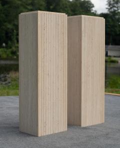 Stone International Pair Vintage Italian Stone International Tall Fluted Travertine Marble Pedestals - 4302442