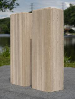 Stone International Pair Vintage Italian Stone International Tall Fluted Travertine Marble Pedestals - 4302470