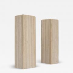 Stone International Pair Vintage Italian Stone International Tall Fluted Travertine Marble Pedestals - 4305861