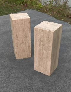 Stone International Pair of Mid Century Modern Closed Pore Travertine Pedestals Stone International - 4349450