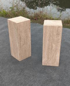 Stone International Pair of Mid Century Modern Closed Pore Travertine Pedestals Stone International - 4349465
