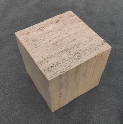Stone International Pair of Vintage Mid Century Modern Travertine Cube Form Side or End Tables - 4349436