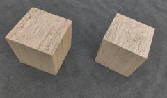 Stone International Pair of Vintage Mid Century Modern Travertine Cube Form Side or End Tables - 4349442