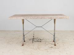 Stone Topped Dining Table with Blue Trestle Iron Base France mid 20th c - 4202285