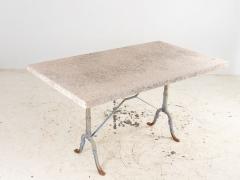 Stone Topped Dining Table with Blue Trestle Iron Base France mid 20th c - 4202293