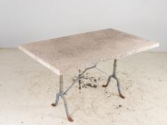 Stone Topped Dining Table with Blue Trestle Iron Base France mid 20th c - 4202295