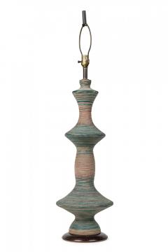 Stoneware Ceramic Tall Spindle Table Lamp with Blue Matte Glaze on Wood Base - 4162682