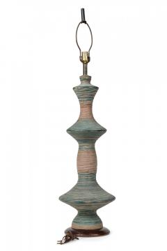 Stoneware Ceramic Tall Spindle Table Lamp with Blue Matte Glaze on Wood Base - 4162683