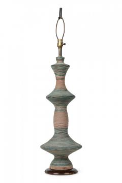 Stoneware Ceramic Tall Spindle Table Lamp with Blue Matte Glaze on Wood Base - 4162684