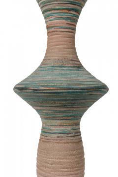 Stoneware Ceramic Tall Spindle Table Lamp with Blue Matte Glaze on Wood Base - 4162685