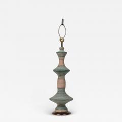 Stoneware Ceramic Tall Spindle Table Lamp with Blue Matte Glaze on Wood Base - 4178493