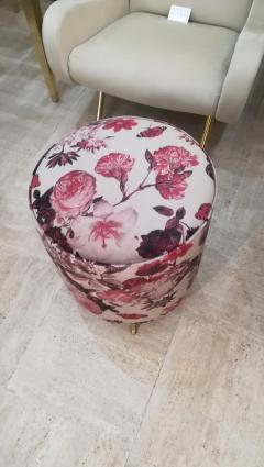 Stool in Velvet Fabric Flowers Decor Brass Feet - 1090670