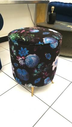 Stool in Velvet Fabric Flowers Decor Brass Feet - 1126805