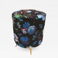 Stool in Velvet Fabric Flowers Decor Brass Feet - 1127108