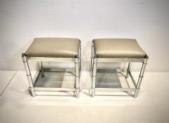 Stool in leather and chrome faux bambou from 1970 - 2566148