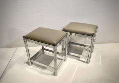 Stool in leather and chrome faux bambou from 1970 - 2566152
