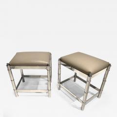 Stool in leather and chrome faux bambou from 1970 - 2571322