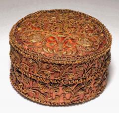 Straw on a Wooden Core marqueterie de paille Powder Box bo te poudre ronde  - 153294