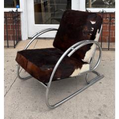 Streamline Moderne Art Deco Tubular Chrome Chair W Cowhide Leather - 4511265