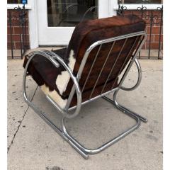 Streamline Moderne Art Deco Tubular Chrome Chair W Cowhide Leather - 4511267