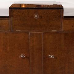 Streamlined Art Deco Bar Cabinet in Book Matched Elm with Plexi Pulls - 1508066