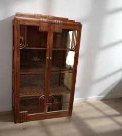 Streamlined Art Deco Display Vitrine with Geometric Woodwork and Glass Shelves - 4251089
