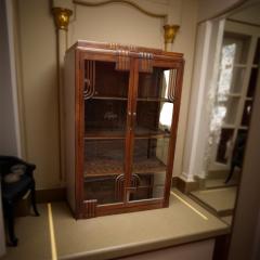 Streamlined Art Deco Display Vitrine with Geometric Woodwork and Glass Shelves - 4251090