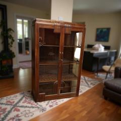 Streamlined Art Deco Display Vitrine with Geometric Woodwork and Glass Shelves - 4251091