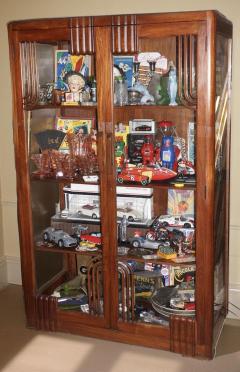 Streamlined Art Deco Display Vitrine with Geometric Woodwork and Glass Shelves - 4251092