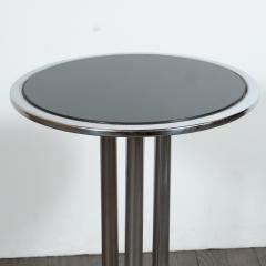 Streamlined Art Deco Machine Age Chrome Black Enamel Vitrolite Side Table - 1559886