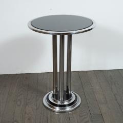 Streamlined Art Deco Machine Age Chrome Black Enamel Vitrolite Side Table - 1559894