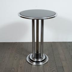 Streamlined Art Deco Machine Age Chrome Black Enamel Vitrolite Side Table - 1559895
