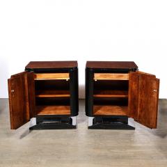 Streamlined End Tables Night Stands in Burled Walnut with Silvered Pulls - 2909406
