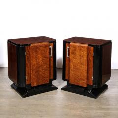 Streamlined End Tables Night Stands in Burled Walnut with Silvered Pulls - 2909486