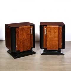 Streamlined End Tables Night Stands in Burled Walnut with Silvered Pulls - 2909499